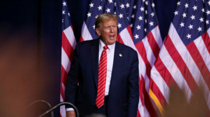 Republican presidential candidate and former U.S. President Donald Trump reacts during a campaign rally at the Forum River Center in Rome, Georgia, U.S. March 9, 2024. REUTERS/Alyssa Pointer